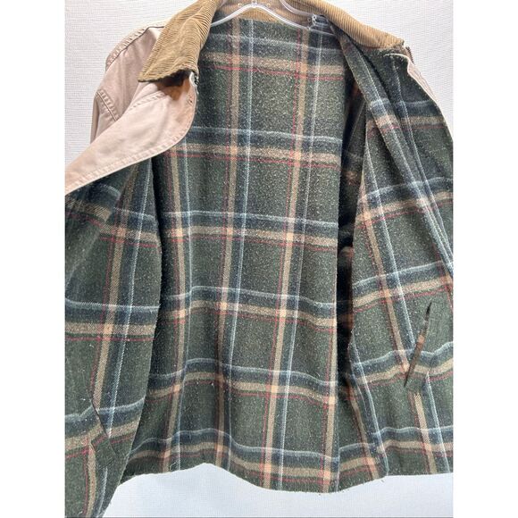 Vtg Barn Coat Women’s XL Tan Canvas Corduroy Collar Plaid Lined Utility Pockets - Picture 11 of 15